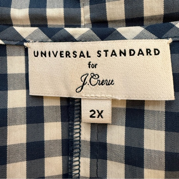 Universal Standard For J Crew Blue&White Gingham Poplin Tie Sleeve Blouse Sz 2X - Picture 3 of 15